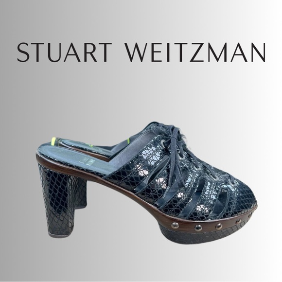 New w/o box: Stuart Weiztman Black Platform Sandals in 9 *RARE* style very chic - Picture 1 of 11